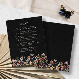 Black Boho Floral Wedding Begleitkarte