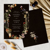 Black Boho Floral Wedding Einladung