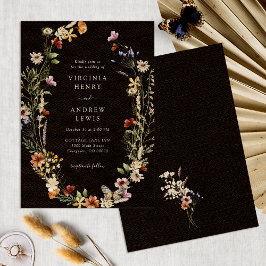 Black Boho Floral Wedding Einladung