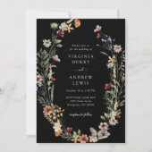 Black Boho Floral Wedding Einladung (Vorderseite)