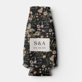 Black Boho Floral Wedding Flaschenkühler (Vorderseite)