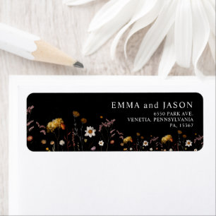 Black Boho Floral Wedding Rücksendeadressen-Aufkle