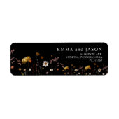Black Boho Floral Wedding Rücksendeadressen-Aufkle (Vorne)