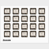 Black Boho Floral Wedding Square Sticker (Blatt)
