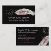 Black Boho Girly Pink Bird Feather Telefonnummerkarte (Vorne/Hinten)