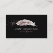 Black Boho Glitzer Girly Bird Feather Visitenkarte (Vorderseite)
