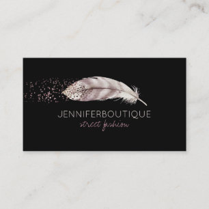 Black Boho Glitzer Girly Bird Feather Visitenkarte