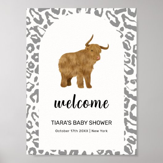 Black Boho Holy Cow Western Baby Dusche Willkommen Poster (Vorne)
