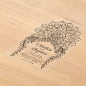 Black Boho Mandala Leafy Vine Wedding Acryleinladungen (Ablage )