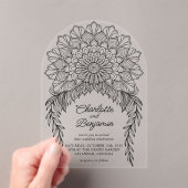 Black Boho Mandala Leafy Vine Wedding Acryleinladungen (Insitu (Handheld))