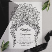 Black Boho Mandala Leafy Vine Wedding Pergament Einladungen