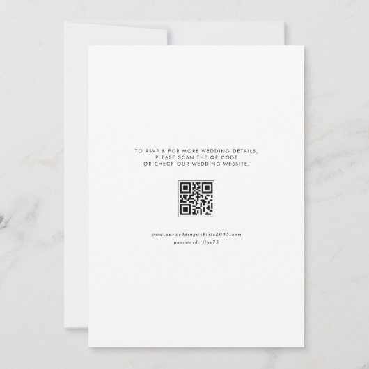 Black Boho Minimalistisch Foliage QR Code Wedding Einladung (Rückseite)