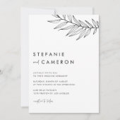 Black Boho Minimalistisch Foliage Wedding Einladung (Vorderseite)