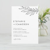 Black Boho Minimalistisch Foliage Wedding Einladung (Stehend Vorderseite)