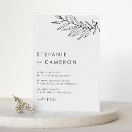 Black Boho Minimalistisch Foliage Wedding Einladung