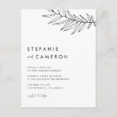 Black Boho Minimalistisch Foliage Wedding Einladungspostkarte (Vorderseite)