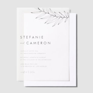 Black Boho Minimalistisch Foliage Wedding Pergament Einladungen