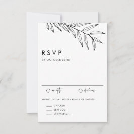 Black Boho Minimalistisch Foliage Wedding RSVP Karte
