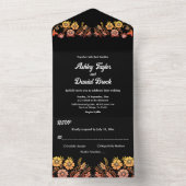 Black Boho Neon Rose Romantische Blumenhochzeit All In One Einladung (Innen Boden)