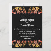 Black Boho Neon Rose Romantische Blumenhochzeit Einladung (Vorderseite)