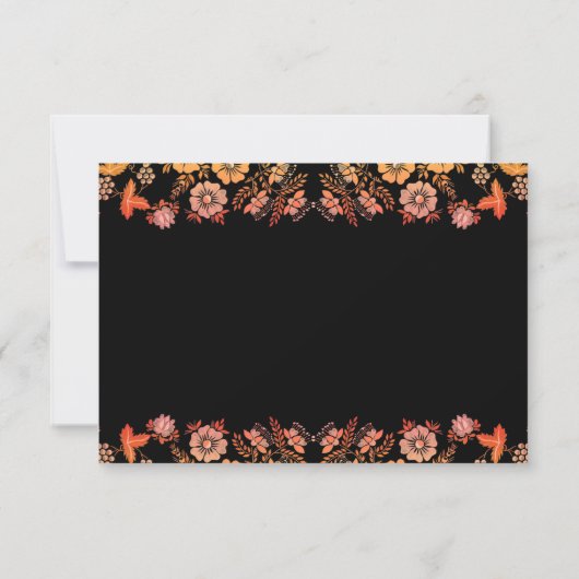 Black Boho Neon Rose Romantische Blumenhochzeit RSVP Karte (Rückseite)