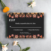 Black Boho Neon Rose Romantische Blumenhochzeit RSVP Karte