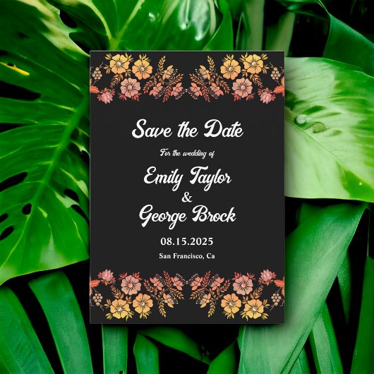 Black Boho Neon Rose Romantische Blumenhochzeit Save The Date