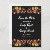 Black Boho Neon Rose Romantische Blumenhochzeit Save The Date (Vorderseite)