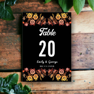 Black Boho Neon Rose Romantische Blumenhochzeit Tischnummer