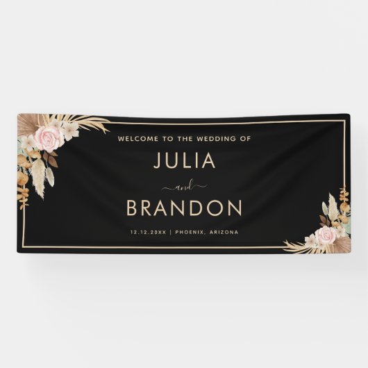 Black Boho Pampas Grass Floral Wedding Banner (Horizontal)
