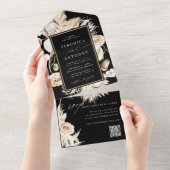 Black Boho Protea Pampas Grass Wedding QR Code All In One Einladung (Abreißen)
