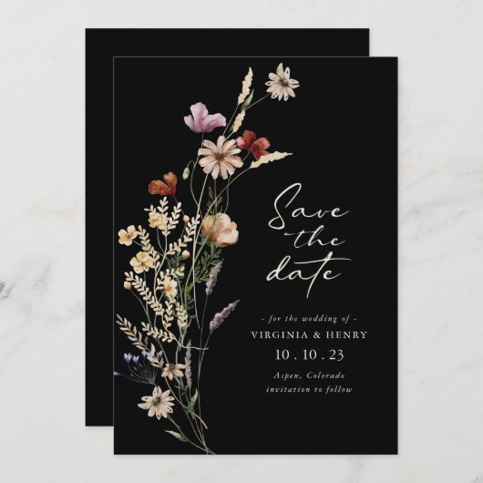Black Boho Save the Date Flat Card (Vorne/Hinten)