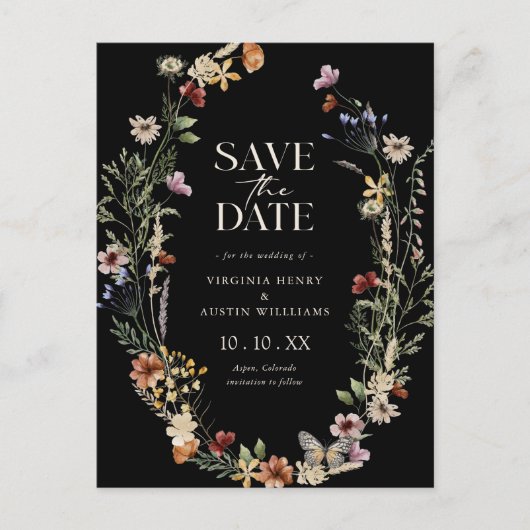 Black Boho Save the Date Postcard Postkarte (Vorderseite)