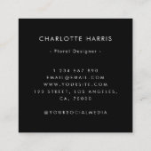 Black Boho Watercolor Wildblume Blumendesigner Quadratische Visitenkarte (Rückseite)