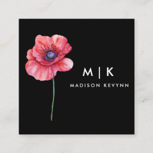 Black Boho Watercolor Wildblume Blumendesigner Quadratische Visitenkarte