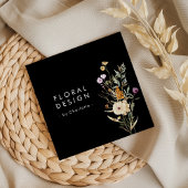 Black Boho Watercolor Wildblume Blumendesigner Quadratische Visitenkarte