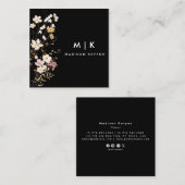 Black Boho Watercolor Wildblume Blumendesigner Quadratische Visitenkarte (Vorne/Hinten)