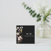 Black Boho Watercolor Wildblume Blumendesigner Quadratische Visitenkarte (Stehend Vorderseite)