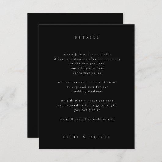 Black Boho Wedding Modern Begleitkarte (Vorne/Hinten)