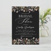 Black Boho Wildblume Brautparty Einladung (Stehend Vorderseite)