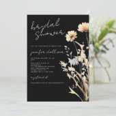 Black Boho Wildblume Chic Brautparty Einladung (Stehend Vorderseite)