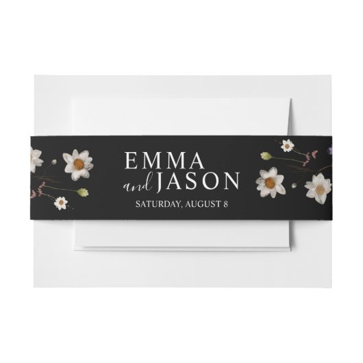 Black Boho Wildblume Einladung Bauchband Einladungsbanderole (Vorderseite Beispiel)