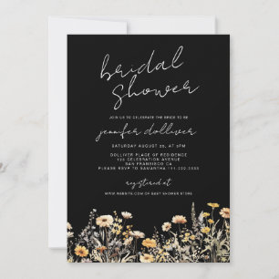 Black Boho Wildblume Elegantes Brautparty Einladung
