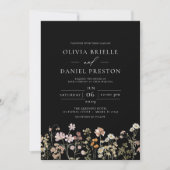 Black Boho Wildblume Garden Wedding Einladung (Vorderseite)