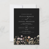 Black Boho Wildblume Garden Wedding Einladung (Vorderseite)
