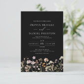 Black Boho Wildblume Garden Wedding Einladung (Stehend Vorderseite)