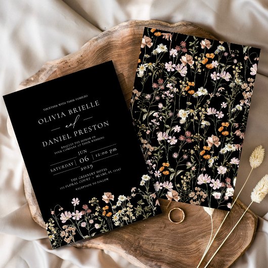 Black Boho Wildblume Garden Wedding Einladung