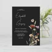 Black Boho Wildblume Hochzeitseinladung Einladung (Stehend Vorderseite)