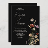 Black Boho Wildblume Hochzeitseinladung Einladung (Vorne/Hinten)