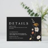 Black Boho Wildblume Wedding Details Card Begleitkarte (Stehend Vorderseite)